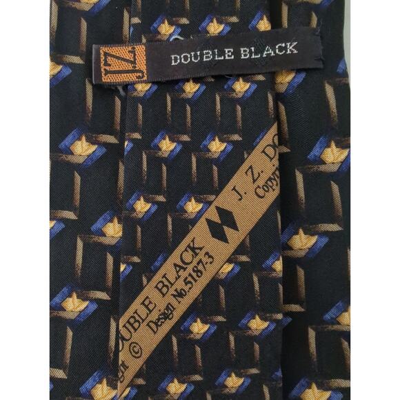 J.Z. DOUBLE BLACK Silk Tie Black Brown Blue and Gold EUC 58" Made in USA - Picture 2 of 5